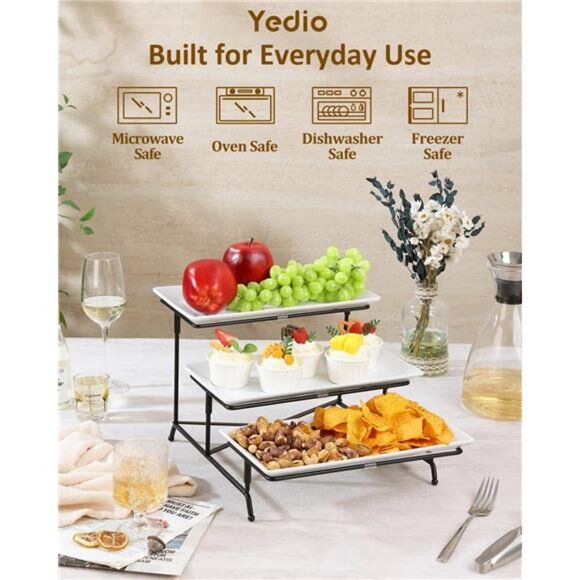 3 Tier Serving Trays for Party, Porcelain Serving Platters and Trays, 12 Inch - Picture 3 of 7